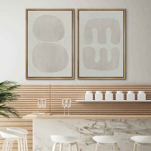 SIGNWIN Framed Canvas Print Wall Art Set Dark Black Color Field Landscape Abstract Shapes Cozy Neutral Modern Art Minimalism Decorative Nordic for Living Room, Bedroom, Office - 24"x36"x2 Natural — view 3