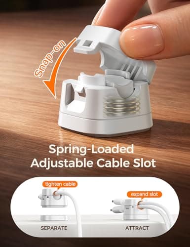JOYROOM Detachable Magnetic Cord Organizer w/Secure Snap-Lock, 2-in-1 Adhesive& Magnetic Cable Clips, Auto-Fit Spring Management for φ1.5~8mm Cables, Under Desk Nightstand Home Office Car Wire Keeper — view 2