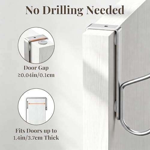 niffgaff Over Door Hook 2-Pack, Heavy Duty Door Hanger, Fits Interior Doors 1.4 Inches Thick, Organize Coats, Hats, Towels, and Bags for Entryways, Bathrooms, Bedrooms, and Kitchens, Silver — view 2