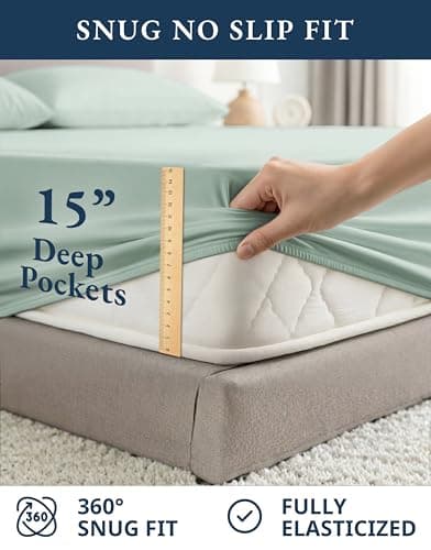 Lane Linen 100% Organic Cotton Double Bed Sheets – 4 Piece Full Sheets Set, Ultra-Soft & Breathable, Deep Pocket Fits 15” Mattress, Percale Sheets for Double Size Bed – Cool Blue — view 6
