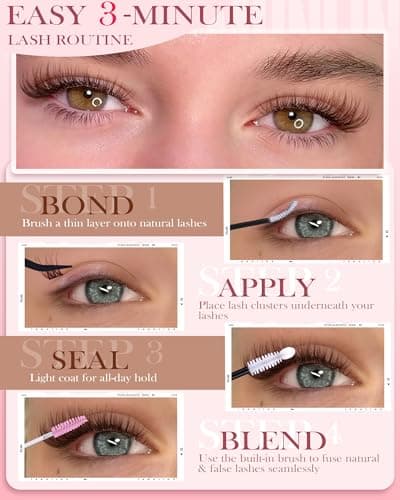 Brown Wispy Lash Clusters Kit Natural Eyelashes Clusters 10-16mm Cluster Eyelash Extensions C Curl Cluster Lashes DIY Eyelash Cluster Waterproof Individual Lash Extension Kit with Brush — view 5