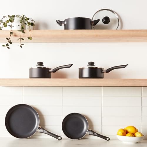 Amazon Basics Non-Stick Kitchen Cookware 8-Piece Set, Non-Induction, Includes Pots and Pans, Black — view 2