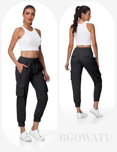BGOWATU Women's Hiking Cargo Pants Lightweight Quick Dry Joggers Athletic Casual Travel Pants with 6 Pockets Black L — view 5