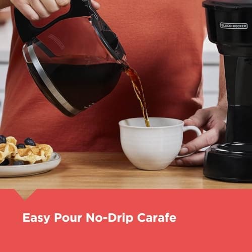 BLACK+DECKER 12-Cup Coffee Maker with Easy On/Off Switch, Easy Pour, Non-Drip Carafe with Removable Filter Basket, Vortex Technology, Black — view 4