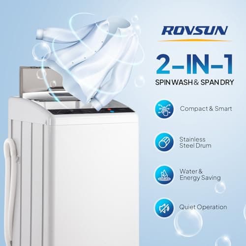 ROVSUN 25LBS Portable Washing Machine, Full-Automatic Electric Laundry Machine with Stainless Steel Drum, Compact Washer and Spin Dryer Combo with Drain Pump for Home, Apartment — view 2