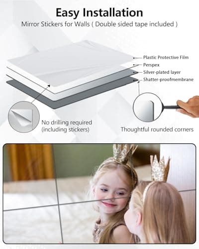 Unbreakable Mirror Tiles, 4PCS 10.2”x10.2”Peel And Stick on Mirror for Wall Mirrors Decorative,Toddlers for Kids Bedroom, Plastic Gym Frameless Door Small Adhesive Mirrors for Classroom Decor Sticker — view 5