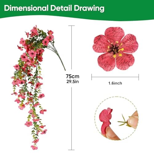 Wanderroot 6 Bundles Artificial Flowers for Outdoors, UV Resistant Fake Hanging Flower, Realistic Silk Flowers for Indoor Outside Garden Patio Balcony Farmhouse Porch (Fuchsia, Red, Purple, Yellow)