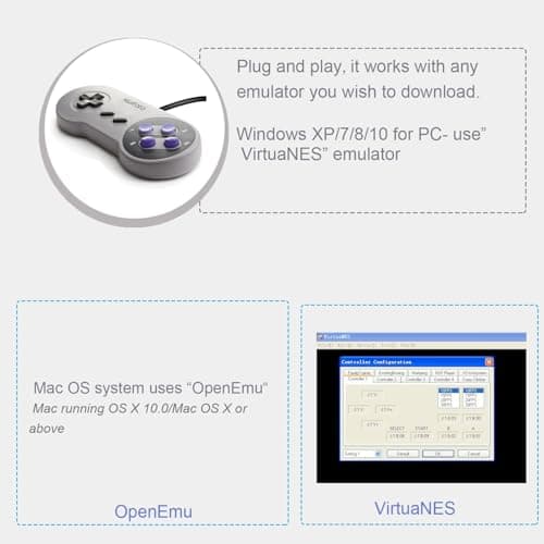 KIWITATA 2X Classic SNES USB Controller for PC Gamings, Retro SNES Wired USB Game Emulator Controller for Windows XP 7 8 11 Mac Raspberry Pi — view 2