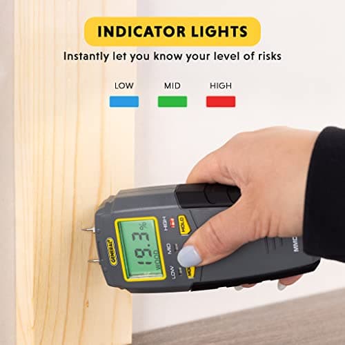General Tools MMD4E Digital Moisture Meter, Water Leak Detector, Moisture Tester, Pin Type, Backlit LCD Display With Audible and Visual High-Medium-Low Moisture Content Alerts, Grays — view 3