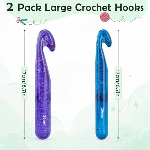 2PCS Large Crochet Hooks, Size25mm, Size20mm Crochet Hooks for Arthritic Hands, Ergonomic Crochet kit for Beginners, Plastic Crystal Knitting Needles for Handmade DIY — view 3