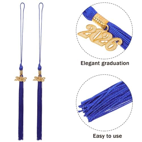 MAGICLULU 10pcs 2026 Graduation Tassels with Gold Year Pendant - Blue Academic Hat Fringe for Senior Ceremony, Polyester Cap Accessories for High School College University — view 4
