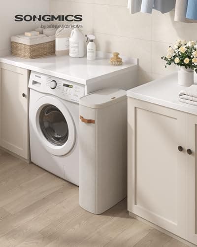 SONGMICS Laundry Basket, 17.2 Gal. Laundry Hamper, Easy Assembly, with Lid and Handles, Removable Liner, 15.4 x 8.7 x 29.5 Inches, Cappuccino Beige ULCB810LH01