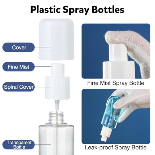 Bynccea Small Spray Bottle Travel Size 3.4oz/100ml Plastic Mini Bottle Set - Fine Mist Mini Empty Spray Bottles - Refillable Spray Bottles for Cleaning Solutions, Perfume, Liquid Cosmetics — view 2