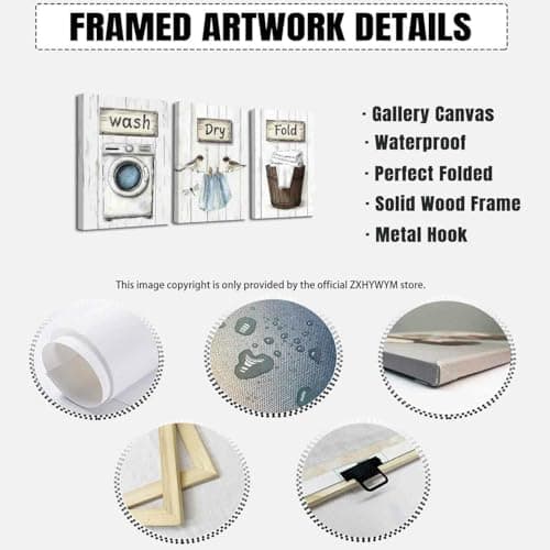 ZXHYWYM 3Pcs Laundry Room Canvas Wall Art Rustic Farmhouse Laundry Sign Picture Prints Wash Dry Fold Art Poster Vintage Country Paintings Gray White Bathroom Decor (30x40cmx3 Pieces) — view 5