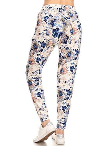 Leggings Depot Women's Relaxed-fit Jogger Track Cuff Sweatpants with Pockets for Yoga, Workout, Bloom Time, X-Large — view 2