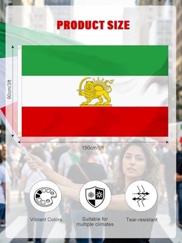 Iran Flag with Lion and Sun 3 X 5 Ft, Iranian Flag Persian Flag for Garden and Outdoor Decoration, Polyester (A) — view 3