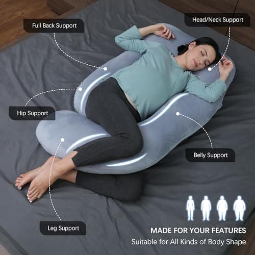 MOON PARK Pregnancy Pillows for Sleeping - 57 Inch U Shaped Full Body Maternity Pillow with Removable Cover - Support for Back, Legs, Belly, Hips - Pregnancy Pillow for Women - Grey