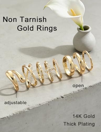 iF YOU Non Tarnish Chunky Gold Rings for Women, 14K Gold Plated Dainty Stackable Cross Cubic Zirconia Ring Set, Knuckle Stacking Statement Wedding Bands Jewelry Gift Idea for Mom Wife Size 7 — view 8