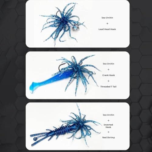 4Pcs Sea Urchin Soft Bait | Realistic Fuzzy Dice Fishing Lure for Bass & Perch | Floating TPR Swimbait with Reflective Stars | 6 Colors Artificial Worm Bait for Saltwater & Freshwater (Style B) — view 8
