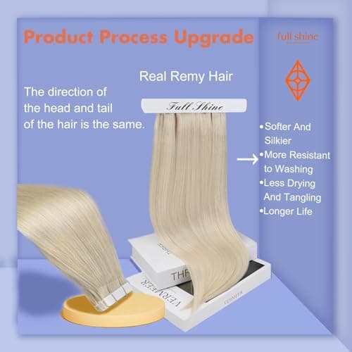 Full Shine Tape in Hair Extensions Human Hair 12 Inch Color 60 Platinum Blonde Adhesive Hair Extensions for Women 30 Grams 20 Pcs Tape in Extensions Real Human Hair Invisible Extensions