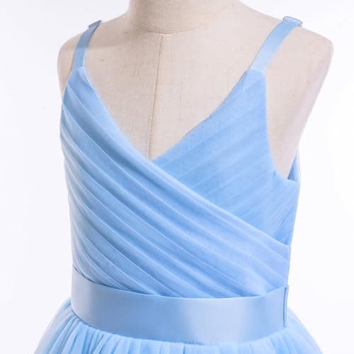 Glamulice Flower Girl Dress Sky Blue Lace Bridesmaid Long A Line Princess Wedding Pageant Dresses Tulle Spaghetti Strap 11 12 Kids Formal Communion Dance Ball Gown Elegant Ballgown Graduation New Year — view 4