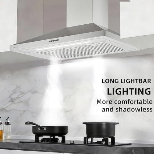 36 Inch Wall Mount Range Hood, 700 CFM Stainless Steel Chimney Vent Hood, Ducted/Ductless Convertible, 3-Speed Push Button Control, Dishwasher-Safe Filters, LED Strip Light — view 5