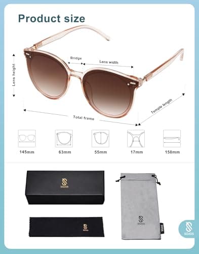 SOJOS Classic Round Sunglasses for Women Men Retro Vintage Shades Large Plastic Frame Sunnies SJ2067 with Crystal Brown Frame/Brown Lens — view 4