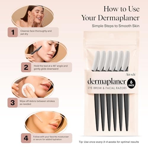 Kitsch Dermaplane Razor for Women Face – Face Razors for Women & Men, Eye Brow Razors & Face Shaver – Exfoliating Facial Razor & Dermaplaner as Skin Care Tool for Smoother Skin - Black, 6 pcs — view 6