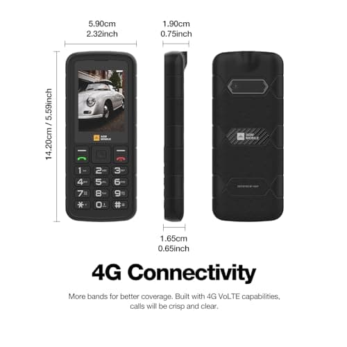 AGM M9 Rugged Feature Phone, 4G Basic Cell Phone, Simple Mobile Phones, IP68 & IP69K Waterproof, Drop-Proof, Large Buttons, Large Fonts, Speed Dial, 3 Card Slots, FM Radio, Flashlight, 1200mAh Battery — view 2