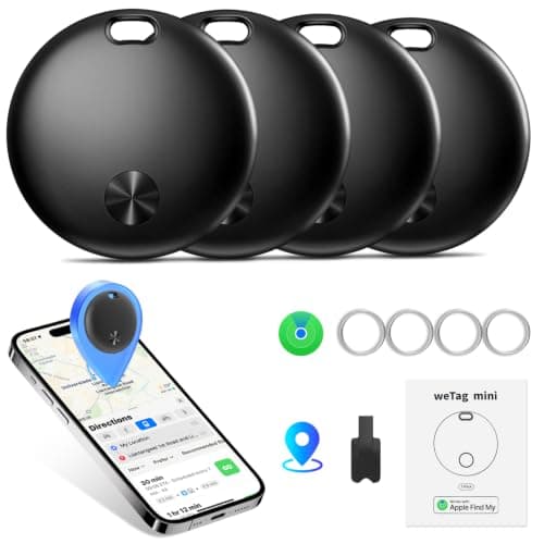 Tracker Tags- 4 Pack, Bluetooth Trackers Works with Apple Find My APP (iOS Only), 92 dB Sound, Replaceable Battery, Smart Tracking Tag Keys Finder and Item Locator for Keys, Bags, Luggage, Wallet, etc
