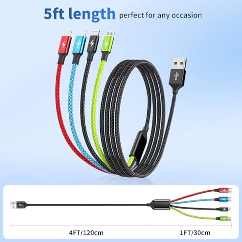 4 in 1 Multi Charging Cable, 2 Pack 5FT Charging Cords for Multiple Devices — view 7