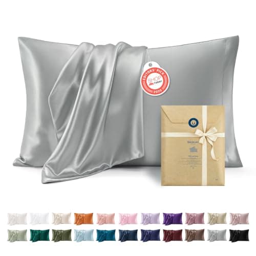 Bedsure Satin Pillowcase, Similar to Silk Pillow Cases Queen Size Set of 2, Cooling Pillow Case Covers with Envelope Closure, Room Decor Gifts for Women Men, Silver Grey, 20x30 Inches, 2pcs