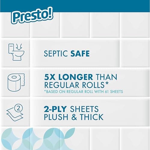 Amazon Brand - Presto! 2-Ply Ultra-Soft Toilet Paper, Septic-Safe, 24 Family Mega Rolls = 120 Regular Rolls, 308 Sheets, Unscented, Pack of 4 — view 2