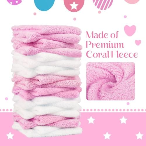 UNIMADE Baby Washcloths, 20 Pack Microfiber Coral Fleece Wash Cloths, Extra Absorbent Baby Towels for Newborns, Infants and Toddlers, Gentle on Sensitive Skin for Face and Body - 7" × 9", White&Pink
