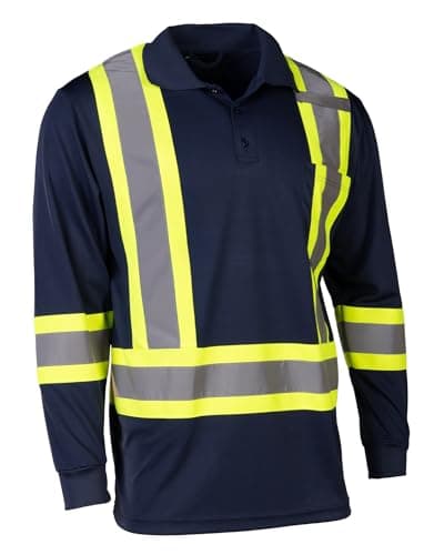 FORCEFIELD Hi-Vis Reflective Long Sleeve Safety Polo Shirt, Breathable Polyester Birdseye Knit with Chest Pocket (CA/US, Alpha, X-Large, Regular, Regular, Navy)