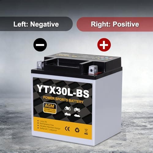 Daakmax YTX30L-BS Motorcycle Battery 12V 30Ah 400CCA, Maintenance Free Sealed AGM Powersport Battery, Replacement for ATV UTV Harley, YTX30L-BS / ETX30LA / YIX30L — view 3