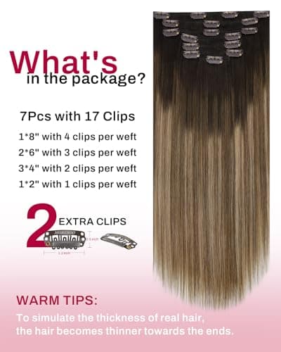 Moresoo Hair Extensions for Women Clip in Human Hair Ombre Dark Brown to Dark Ash Blonde with Golden Blonde Clip in Hair Extensions for Women Double Weft Clip Hair Extensions 20 Inch 7 Pcs 120G — view 2