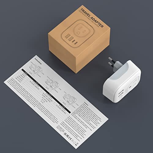 VYLEE Travel Plug Adapter, International Plug Adapter with 4 AC Outlets 2 USB Ports (2 USB C Port), Type C Power Adaptor Charger for the US to Most of Europe Iceland Spain Italy France Germany — view 7