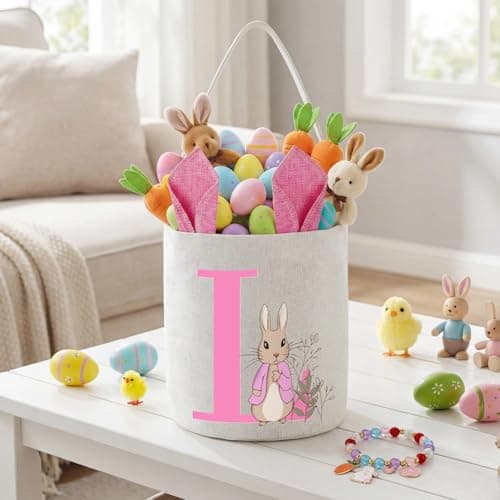 OXYEFEI Easter Baskets for Kids,Pink Personalized Easter Basket with Initial for Girl Boy Kids (A, Pink) — view 7