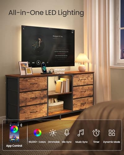 SONGMICS BELLAH Collection - TV Stand for TVs Up to 165 cm, Dresser for Bedroom, Living Room, Chest of Drawers, Steel, 6 Drawers and 2 Shelves, Industrial, Rustic Brown ULGS132K101