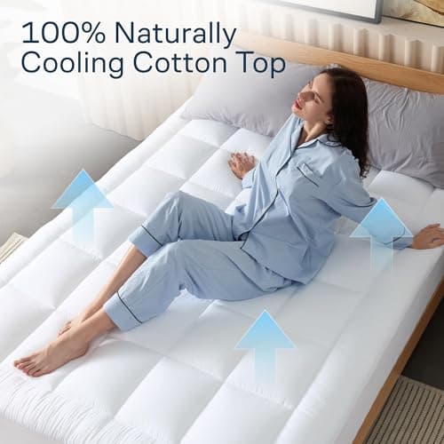 Cloud-Like Twin XL Mattress Topper - 100% Cotton Top Mattress Pad for Back Pain Relief - Breathable & Naturally Cooling for Hot Sleepers - Machine Washable — view 2