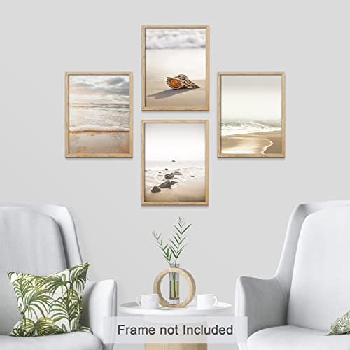 SIGNWIN Poster Bathroom Decor 11"x14"x 4, Wall Art Room Decor Multicolor for Living Room, Bedroom, Office White Minimal Beach Shore Ocean Sea Seashell Landscape Nature Wilderness Realism Landscape