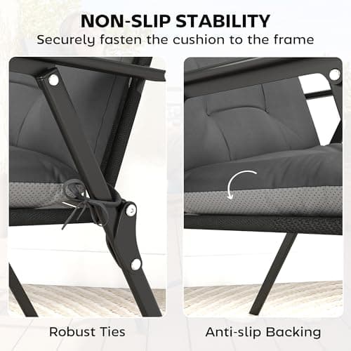 Outsunny Patio Chair Cushions Set of 4, Waterproof Lounge Chair Cushions with Ties, Non-Slip Replacement Seat Pads for Indoor Outdoor, Garden Furniture, 44"x21", Dark Grey — view 4