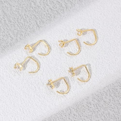 Backless Half Hoop Earrings for Women 14K Gold Plated Clover Drop CZ Charms — view 7