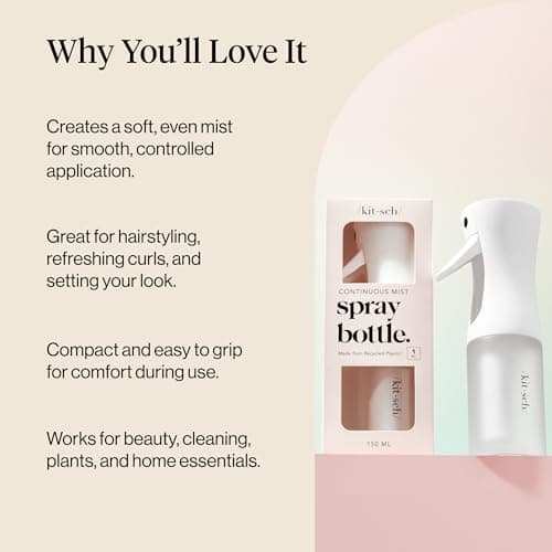 Kitsch Continuous Spray Bottle for Hair – Fine Mist Water Mister & Water Spray Bottle – Recycled Hair Spray Bottle – Spray Bottles for Cleaning, Styling, Plants & More – White, 150ml — view 4