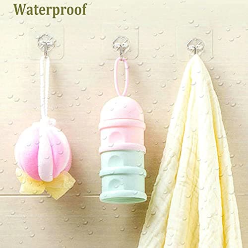 Jwxstore 24 Pack Wall Hooks for Hanging 33lb(Max) Heavy Duty Self Adhesive Hooks Transparent Waterproof Sticky Hooks for Keys Bathroom Shower Outdoor Kitchen Door Home Improvement Utility Hooks — view 3