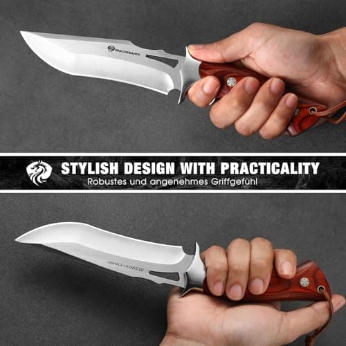 DRACHENADER Fixed Blade Knife with Leather Sheath, Full Tang Survival Knife, M390 Steel Hunting and Camping Outdoor Survival and Bushcraft — view 2