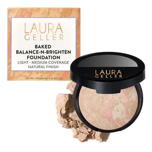 LAURA GELLER NEW YORK Award-Winning Baked Balance-n-Brighten Color Correcting Powder Foundation – Handmade in Italy – Buildable Coverage, Matte Finish – For Mature & Sensitive Skin – 01 Porcelain