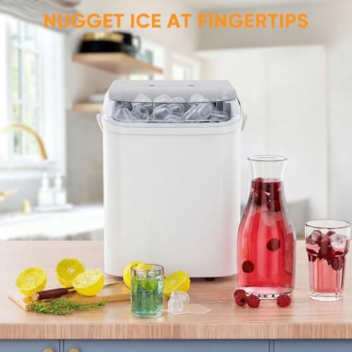 KMFurnila Ice Makers Countertop, Portable Ice Machine with Handle, 6 Mins 9 Bullet Ice Cubes with Basket and Scoop, 26lbs in 24Hrs, Auto-Cleaning, for Home, Kitchen, RV, Camping, White — view 5