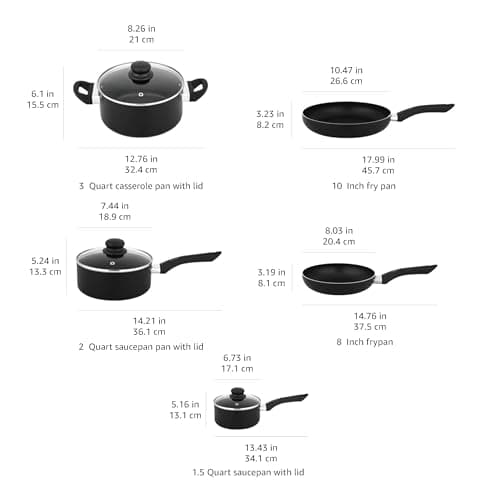 Amazon Basics Non-Stick Kitchen Cookware 8-Piece Set, Non-Induction, Includes Pots and Pans, Black — view 4
